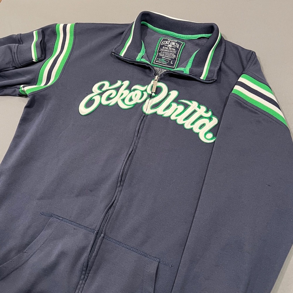 Ecko Unltd Vintage Y2K Track Jacket Navy Blue Green Embroidered Logo Mens Large